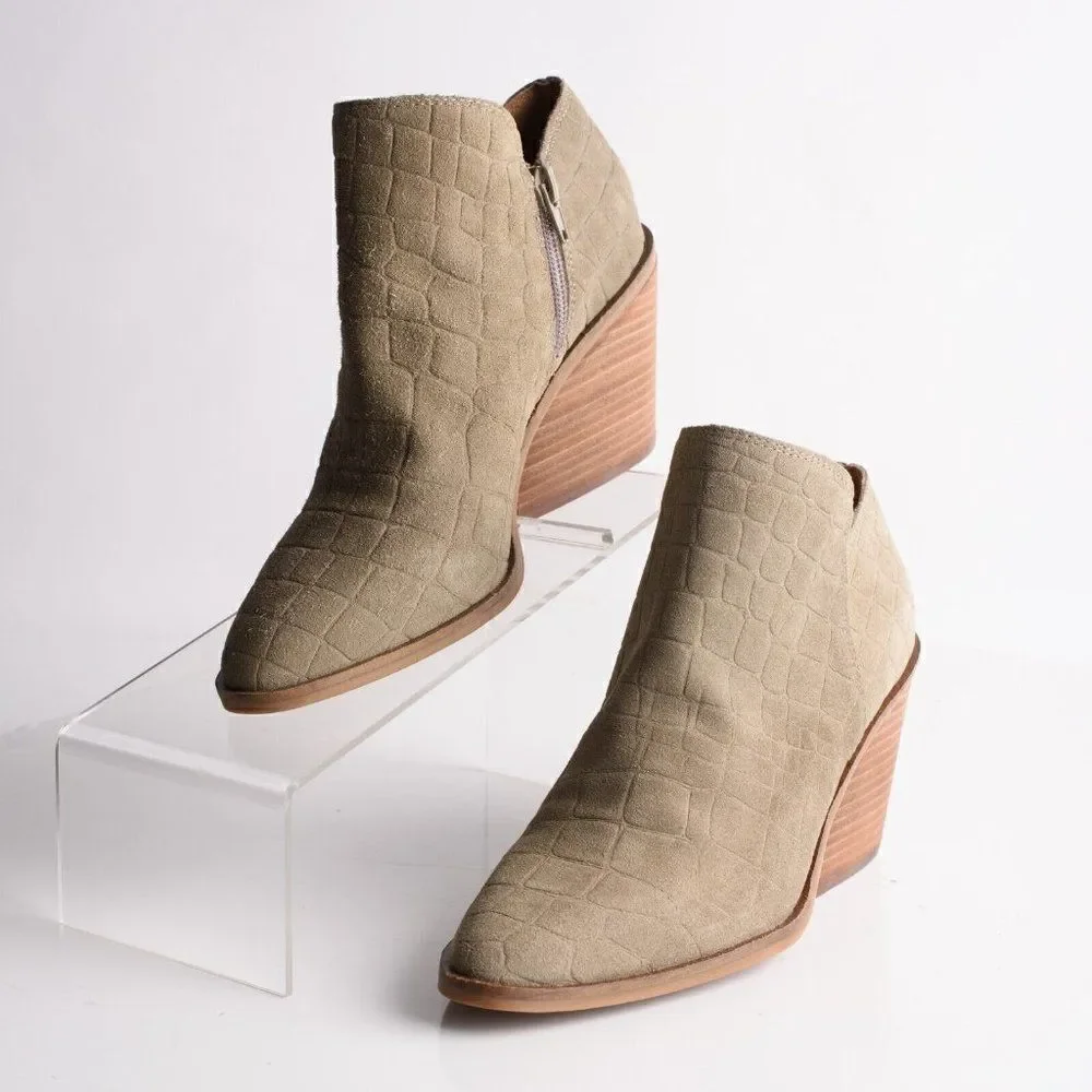 Lucky Brand Women Saucie Green Jupiter Heeled Booties Boots 7M Suede Leather New